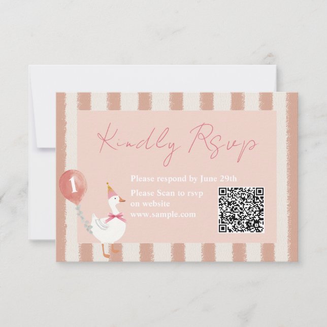 Pequeña tarjeta RSVP de cumpleaños con globo rosa  (Anverso)