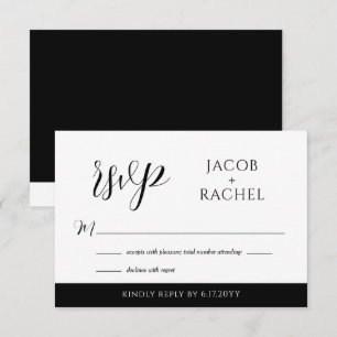 Pequeña Tarjeta RSVP de escritura moderna de boda blanca y