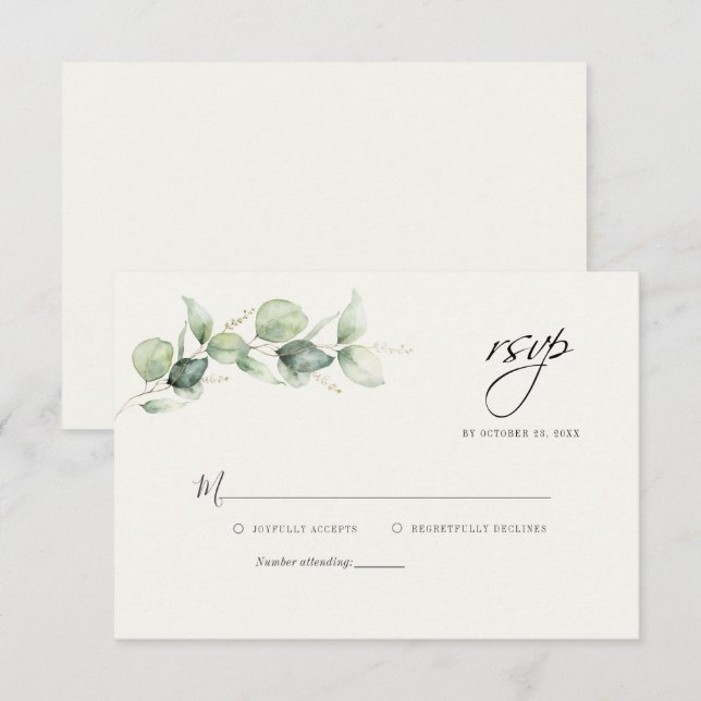 Pequeña Tarjeta RSVP de Eucalyptus Greenery Wedding (Anverso / Reverso)