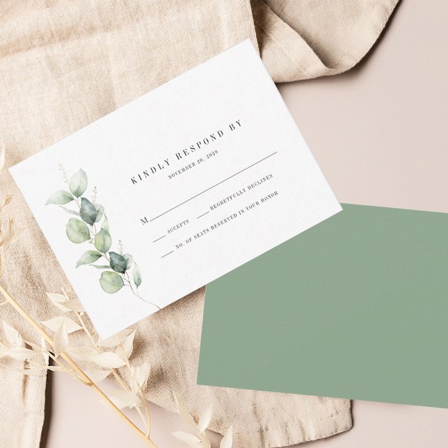 Pequeña Tarjeta RSVP de Eucalyptus Succulent Wedculent Wed (Eucalyptus Greenery Wedding RSVP Response Card)