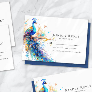 Pequeña Tarjeta RSVP de la boda azul pavo real