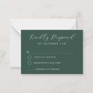 Pequeña Tarjeta RSVP de la boda verde oscura del presupues