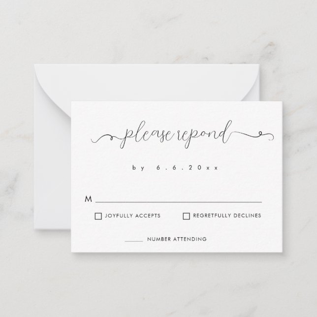 Pequeña Tarjeta RSVP de matrimonio de respuesta Minimalist (Anverso)