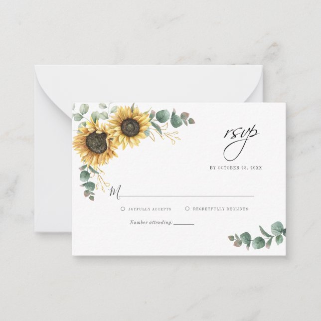 Pequeña Tarjeta RSVP de matrimonio floral de girasol Eucal (Anverso)