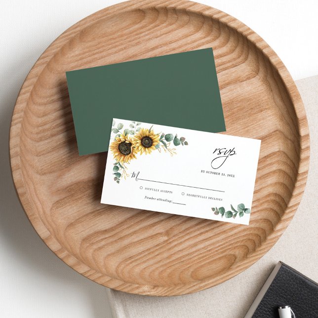 Pequeña Tarjeta RSVP de matrimonio floral de girasol Eucal (Subido por el creador)