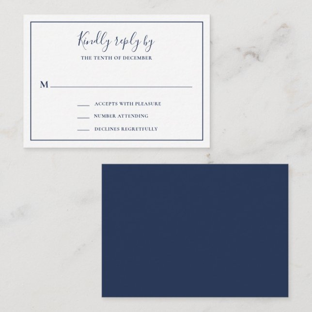 Pequeña Tarjeta RSVP de Mini Boda Azul de la Marina Tradic (Anverso / Reverso)