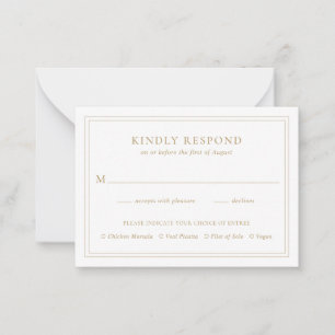 Pequeña Tarjeta RSVP de Mini Boda Elegante de Oro Tradicio