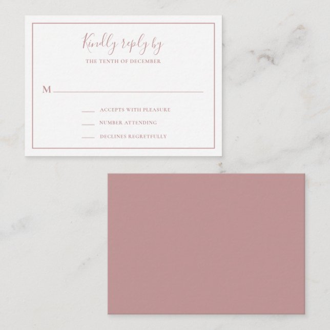 Pequeña Tarjeta RSVP de Mini Boda Rosa Rosa Dusty Tradicio (Anverso / Reverso)