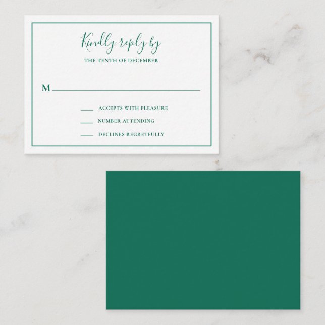 Pequeña Tarjeta RSVP de Mini Boda Verde Esmeralda Tradicio (Anverso / Reverso)
