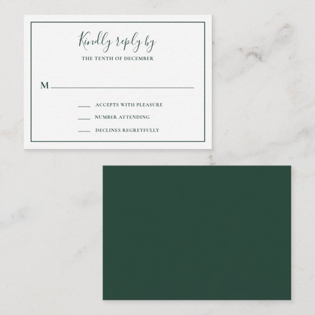 Pequeña Tarjeta RSVP de Mini Boda Verde Forestal Tradicion (Anverso / Reverso)