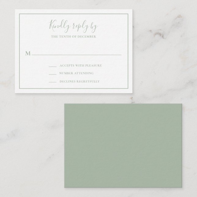 Pequeña Tarjeta RSVP de Mini Boda Verde Sage Tradicional (Anverso / Reverso)