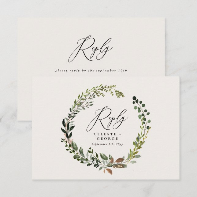 Pequeña Tarjeta RSVP de respuesta botánica a la boda elega (Anverso / Reverso)