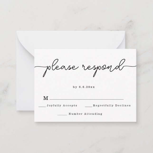 Pequeña Tarjeta RSVP de Respuesta de Boda de Script Elegan (Anverso)