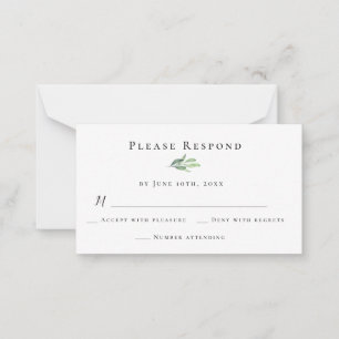 Pequeña Tarjeta RSVP de respuesta de Boda de verde de pres