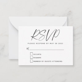 Pequeña Tarjeta RSVP de script blanco negro simple de pres