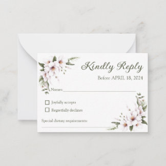Pequeña Tarjeta RSVP floral blanca, tarjeta de respuesta