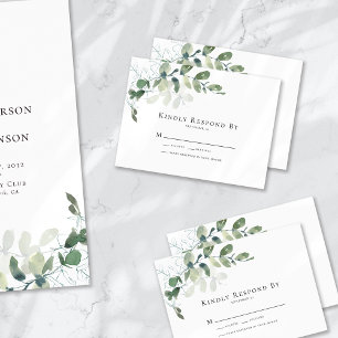 Pequeña Tarjeta RSVP para bodas de ecología de eucalipto p