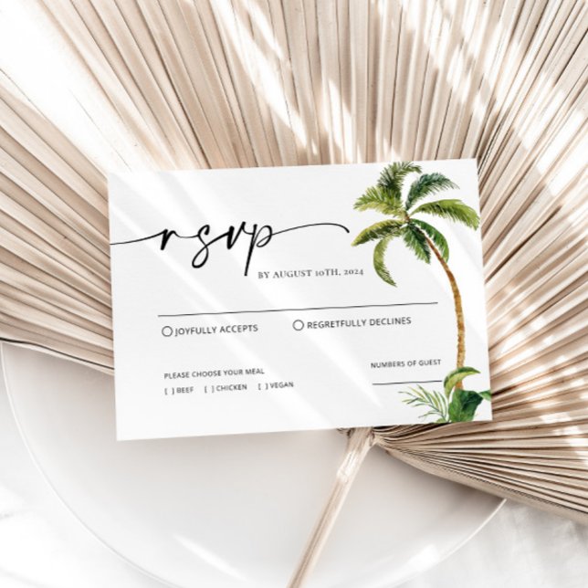 Pequeña Tarjeta RSVP para bodas de palmeras tropicales (Subido por el creador)