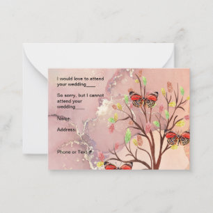 Pequeña Tarjeta RSVP para diseño de mariposa y árbol de ot