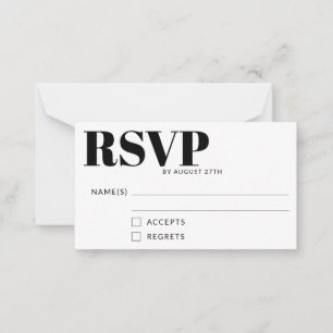Pequeña Tarjeta RSVP simple y Minimalista en blanco y negr