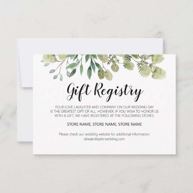 Pequeña Tarjeta Rustic Elegant Greenery Gift Registry (Anverso)