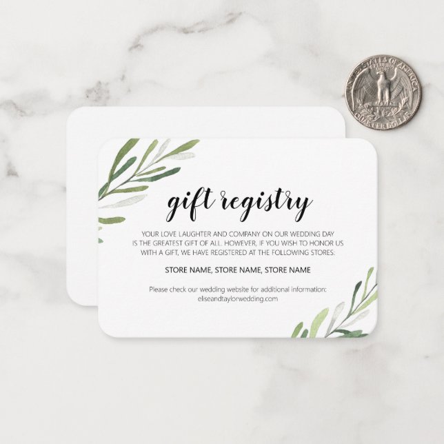 Pequeña Tarjeta Rustic Elegant Greenery Gift Registry (Anverso/Reverso In Situ)