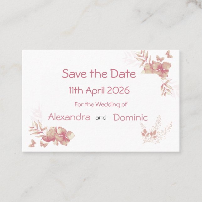 Pequeña tarjeta Save the Date - mariposa floral ro (Anverso)