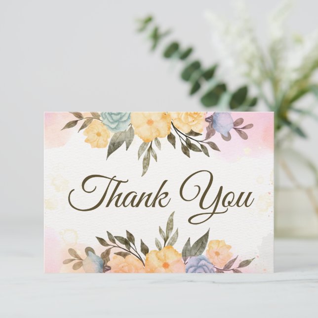 Pequeña Tarjeta sencilla de agradecimiento floral (Anverso de pie)