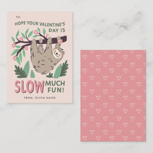 Pequeña Tarjeta Sloth Classroom Valentine Exchange Note (Anverso / Reverso)