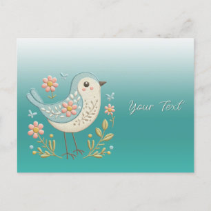 Pequeña tarjeta verde de Bird Floral Embroidery