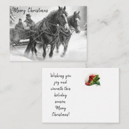 Pequeña Tarjeta Vintage de Navidades de Caballo y Carrito