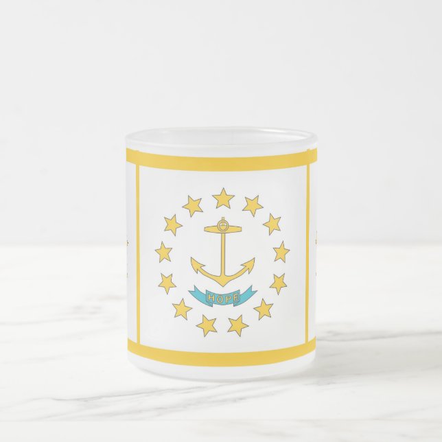 Pequeña taza de vidrio escarchada con bandera Rhod (Centro)