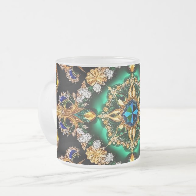 Pequeña taza de vidrio escarchada con colores bras (Anverso izquierdo)