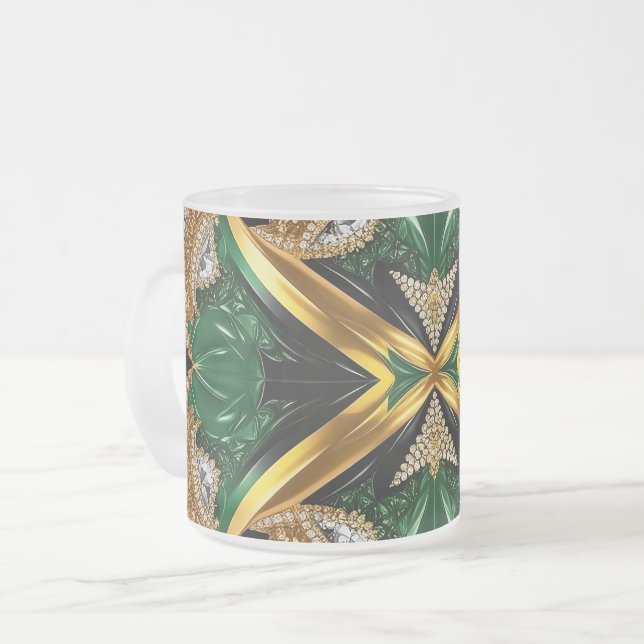 Pequeña taza de vidrio escarchada con colores jama (Anverso izquierdo)
