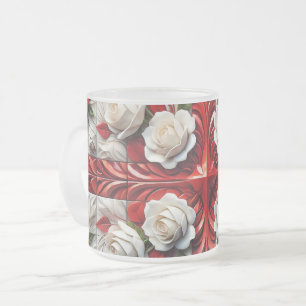 Pequeña taza de vidrio escarchada con Rosas ingles