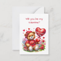 Teddy Bear feliz tarjeta plana de San Valentín
