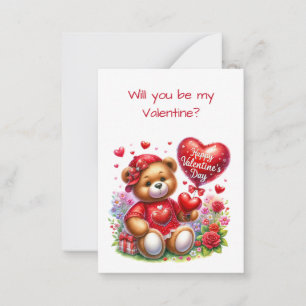 Pequeña Teddy Bear feliz tarjeta plana de San Valentín