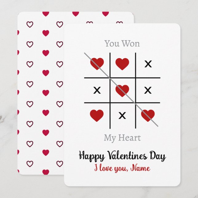 Pequeña Tic-Tac-Toe: Ganaste mi tarjeta de San Valentín de (Anverso / Reverso)