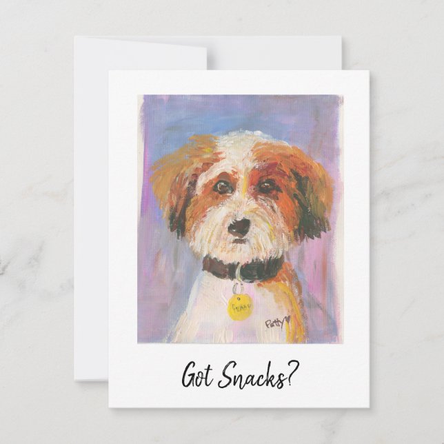 Pequeña ¿Tienes refrigerios? Tarjeta de perro (Anverso)