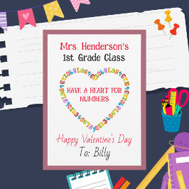 Pequeña Un Corazón Para Números Tarjeta Para La Clase Del 