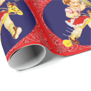Pequeña vaquera occidental en el papel de regalo