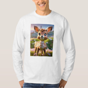 Pequeña venada juguetona en camiseta forestal