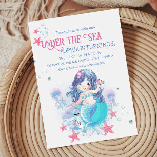 Pequeña y pequeña Sirena Invitación al cumpleaños