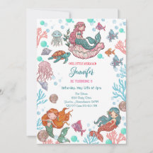 Pequeña y pequeña Sirenita Invitación de cumpleaño