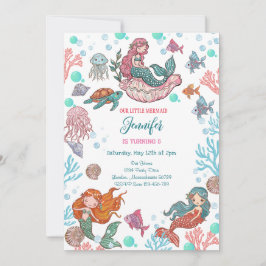 Pequeña y pequeña Sirenita Invitación de cumpleaño
