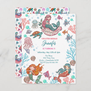 Pequeña y pequeña Sirenita Invitación de cumpleaño