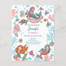 Pequeña y pequeña Sirenita Invitación de cumpleaño