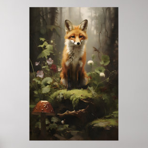 Pequeña Zorra en Impresión de Pared de Bosque, Bot
