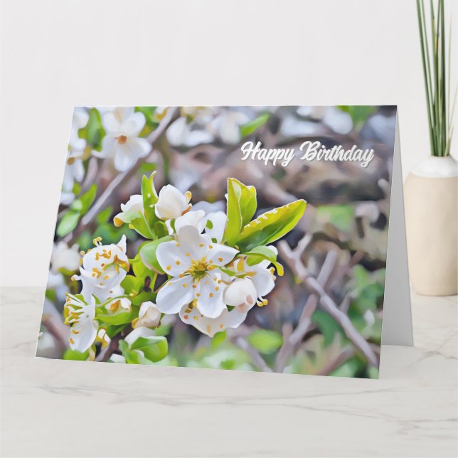 Pequeñas flores blancas - Tarjeta de cumpleaños (Anverso)
