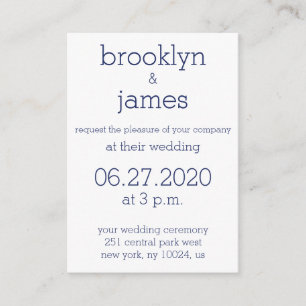 Pequeñas invitaciones a la boda moderna azul de la